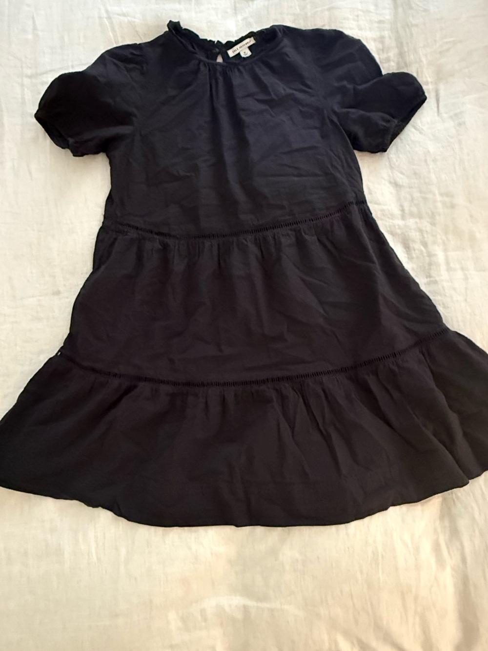 Free Assembly Black Puff Sleeve Tiered Dress